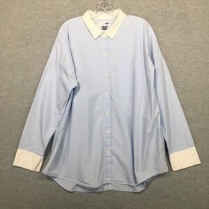 Old Navy Boyfriend Shirt XL Light Blue Pinstripe Button-Up White Cuffs Preppy